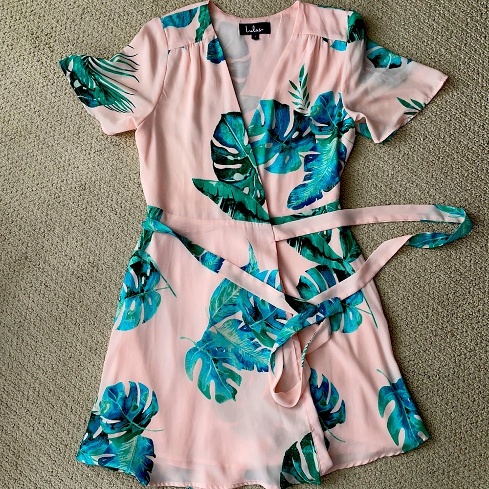 Pink and green LuLus wrap dress